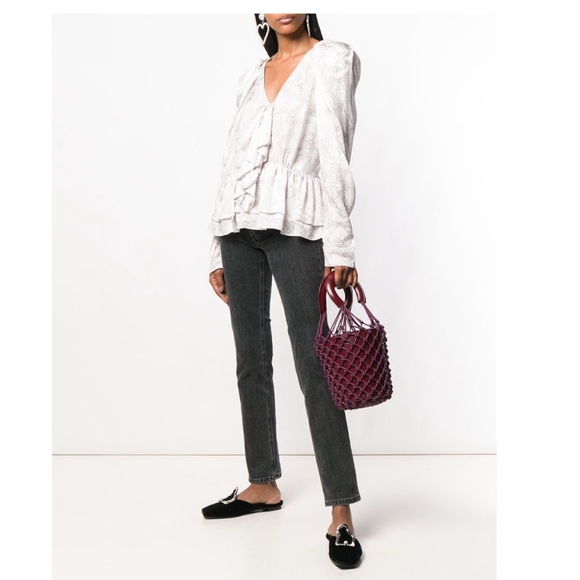 New! STAUD Monreau Bordeaux Leather Net Bucket Bag - Picture 3 of 11